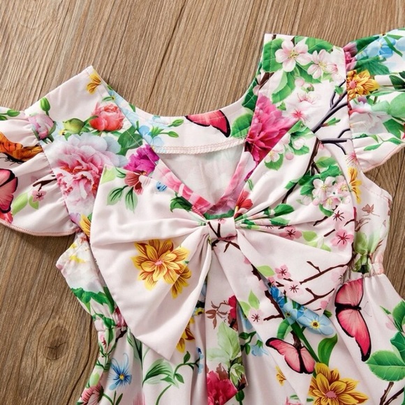Toddler Girl Floral Print Bow Front Ruffle Dress - Picture 3 of 4